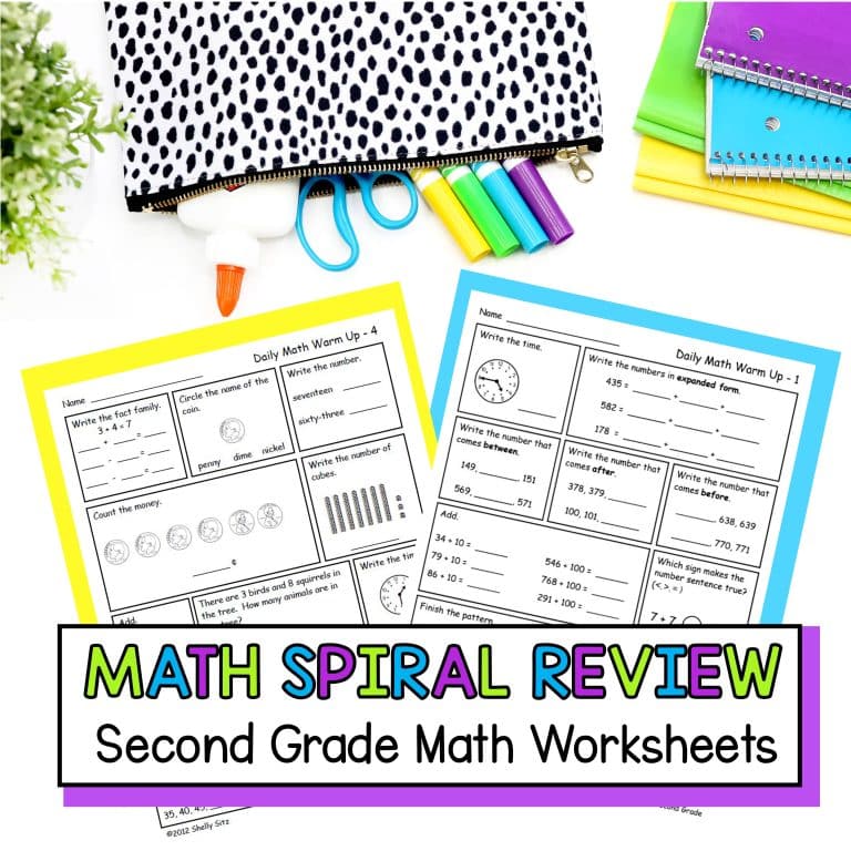 Second grade math spiral review worksheets for daily practice.